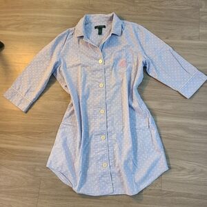 Lauren Ralph Lauren Womens Large Light Blue Polka Dot Sleep Shirt Dress